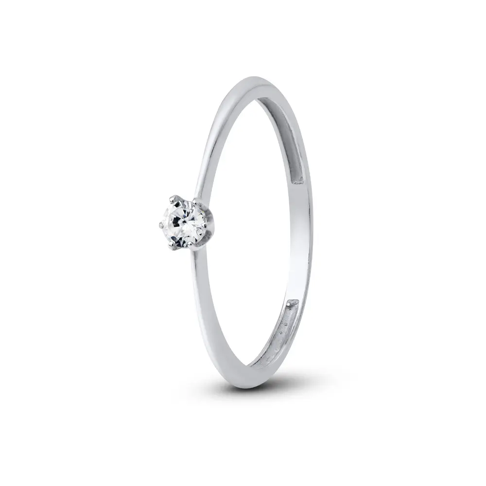 Anel Prata Solitário Zircônia Pequena
