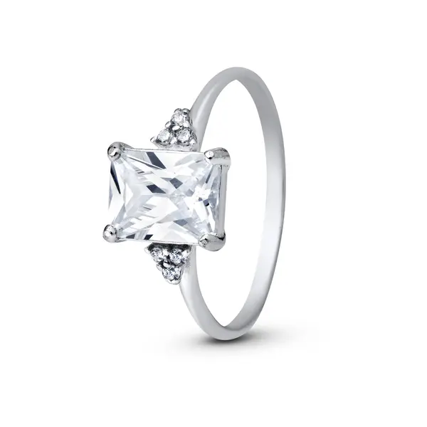 Anel Prata Solitário Zircônia Quadrada