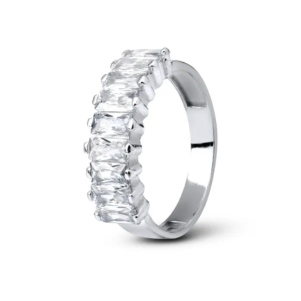 Anel Prata Meia Aliança Diva Zircônias Retangulares