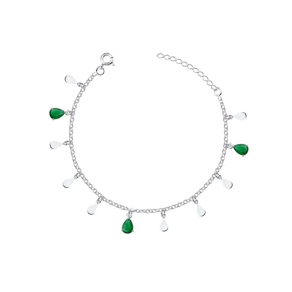 Pulseira Prata Gotas Lisas e Zircônias Verdes