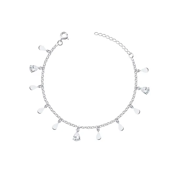 Pulseira Prata Gotas Lisas e Zircônias Brancas