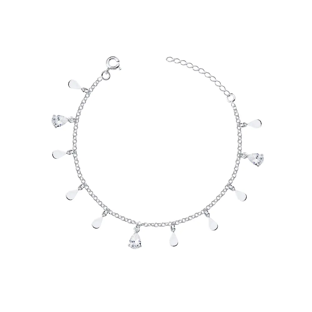 Pulseira Prata Gotas Lisas e Zircônias Brancas