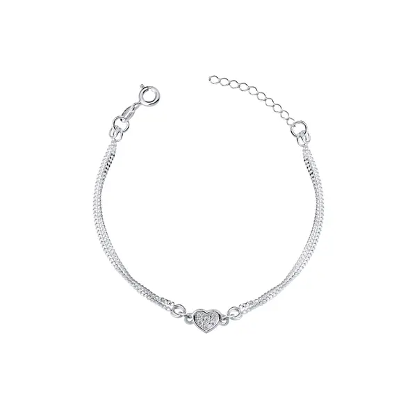 Pulseira Prata Infantil Dupla Coração