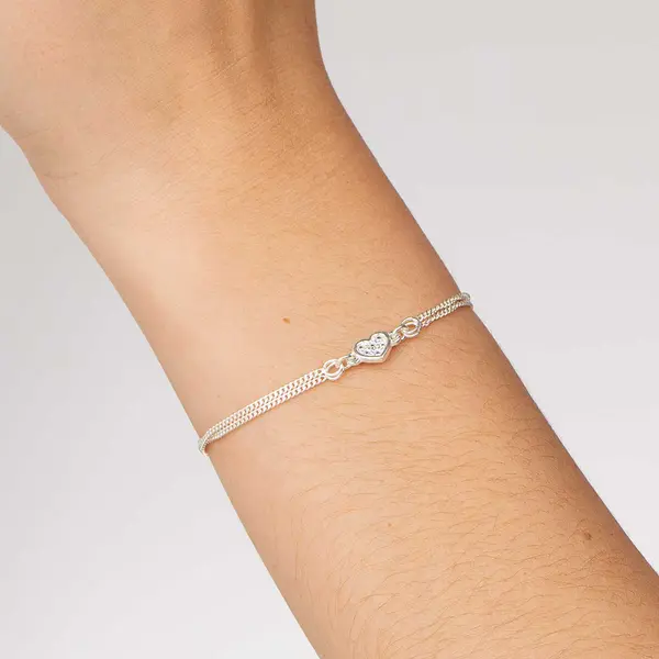 Pulseira Prata Infantil Dupla Coração