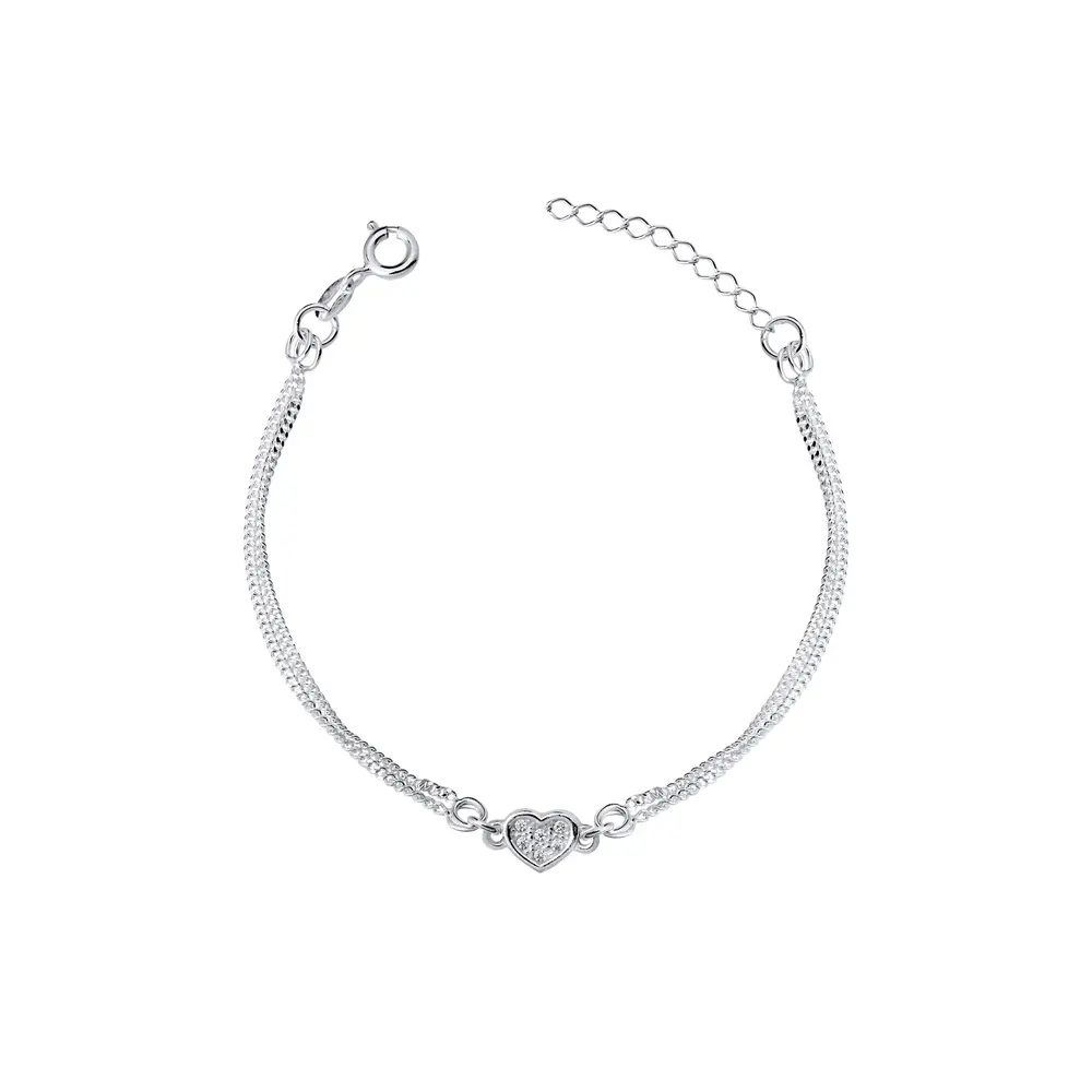 Pulseira Prata Infantil Dupla Coração