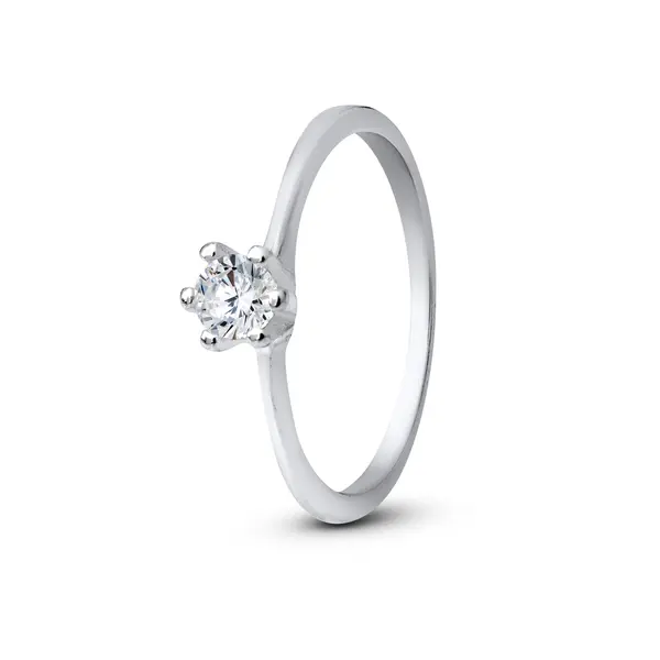 Anel Prata Solitário com Zircônia Alta