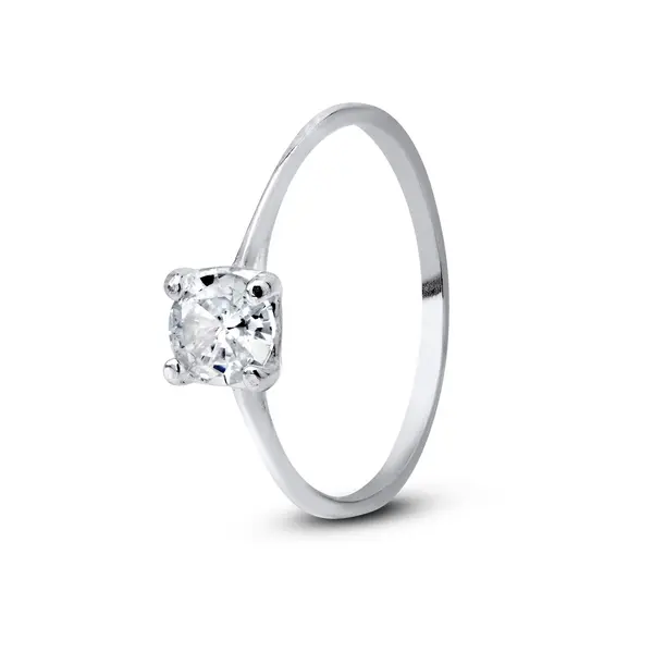 Anel Prata Solitário com Zircônia e Coração na Base