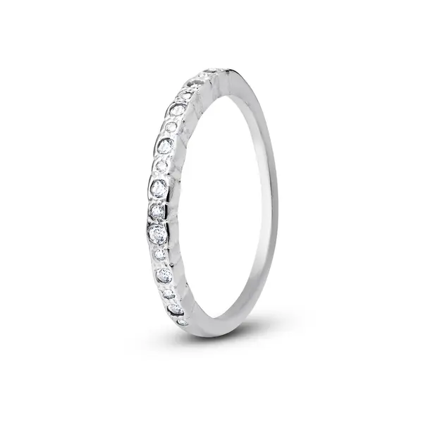 Anel Prata Meia Aliança Zircônias Redondas