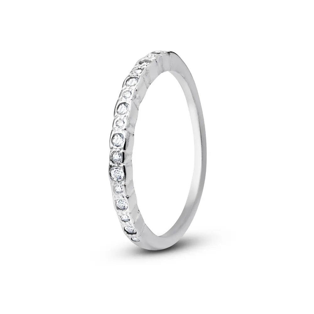 Anel Prata Meia Aliança Zircônias Redondas