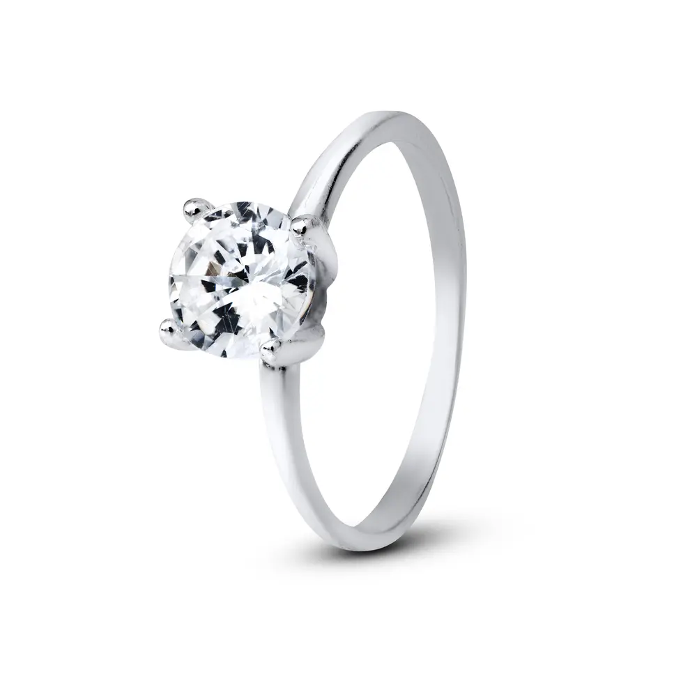 Anel Prata Solitário com Zircônia Grande