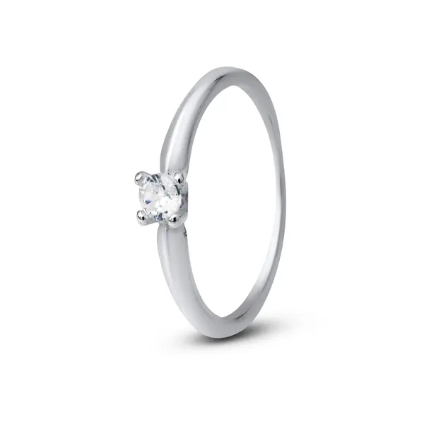 Anel Prata Solitário com Zircônia Pequena