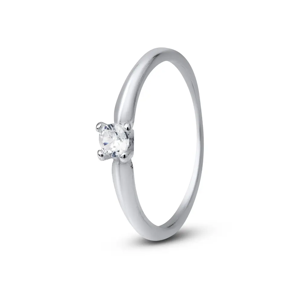 Anel Prata Solitário com Zircônia Pequena