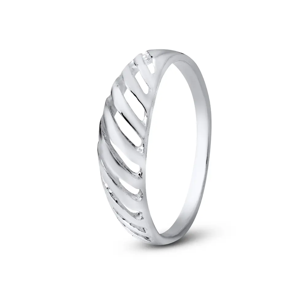 Anel Prata Liso com Frisos Vazados