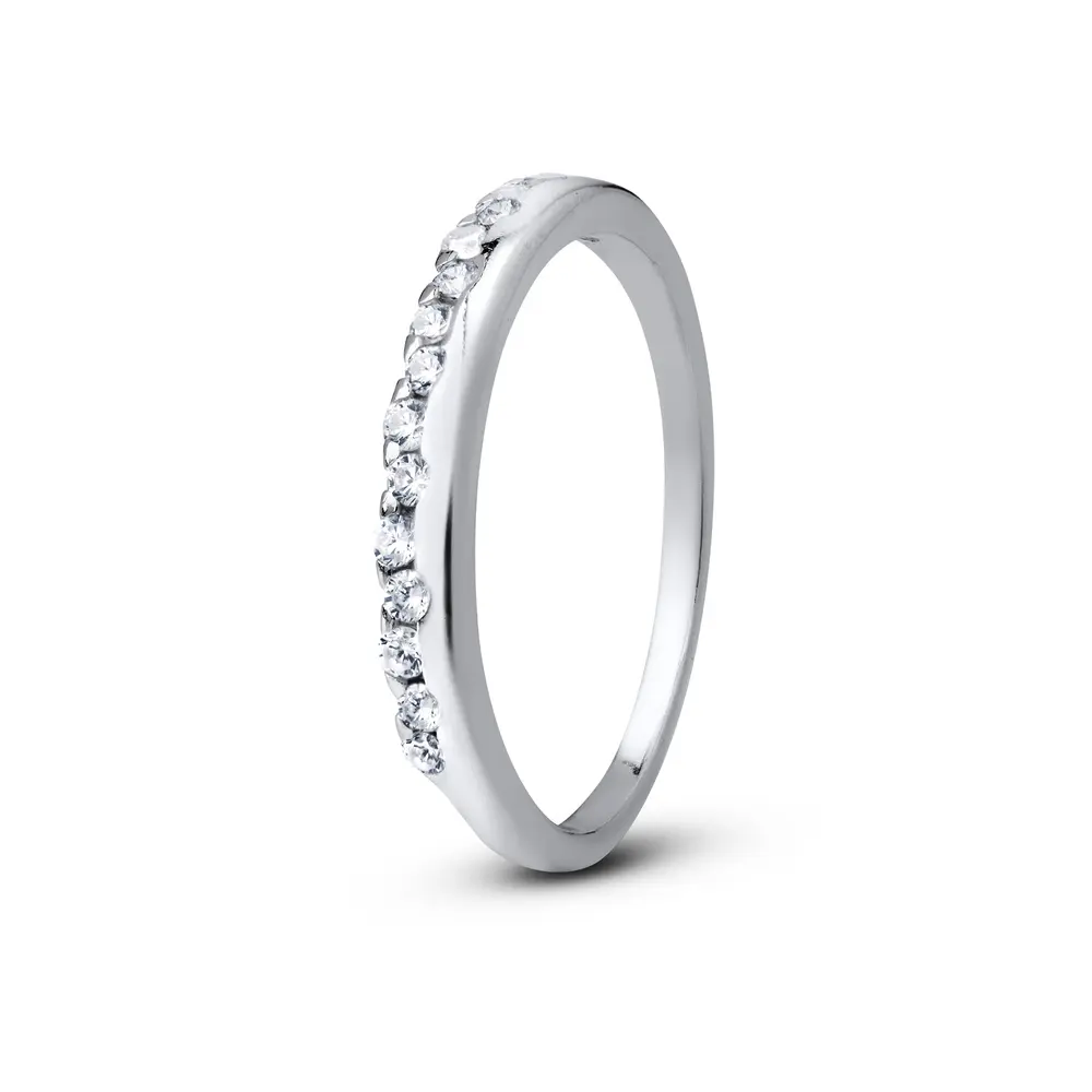 Anel Prata Meia Aliança Metade em Zircônias