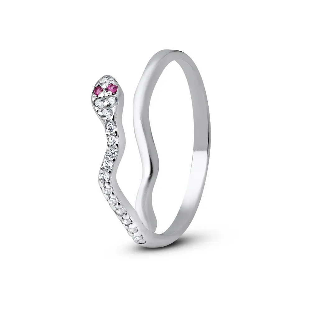 Anel Prata Serpente com Zircônias