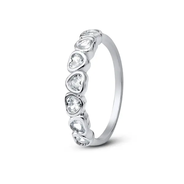 Anel Prata Corações em Zircônias