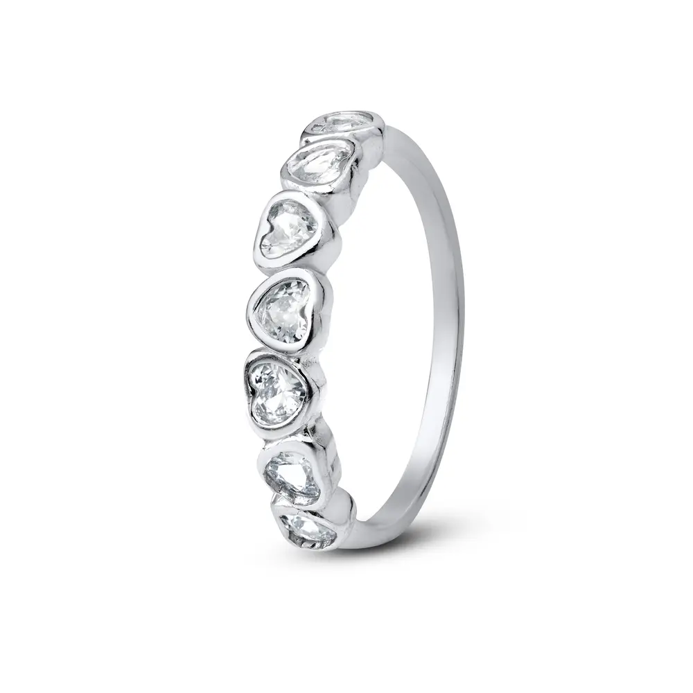 Anel Prata Corações em Zircônias