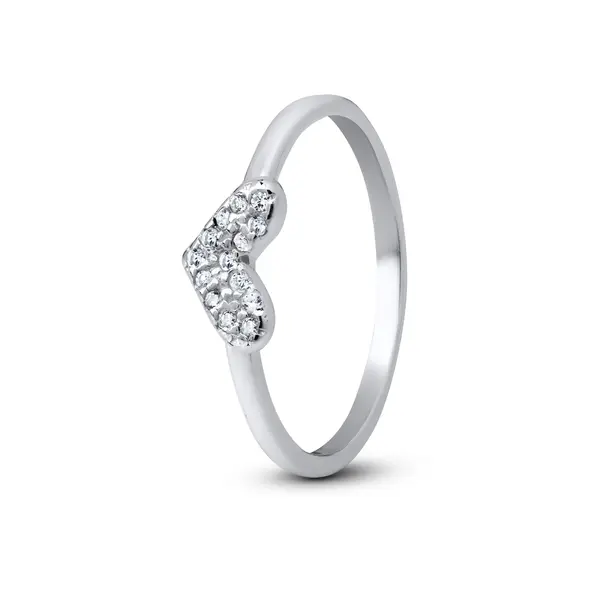 Anel Prata Coração com Zircônias