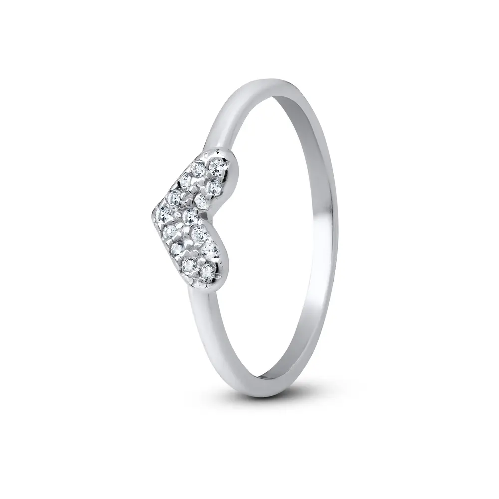 Anel Prata Coração com Zircônias