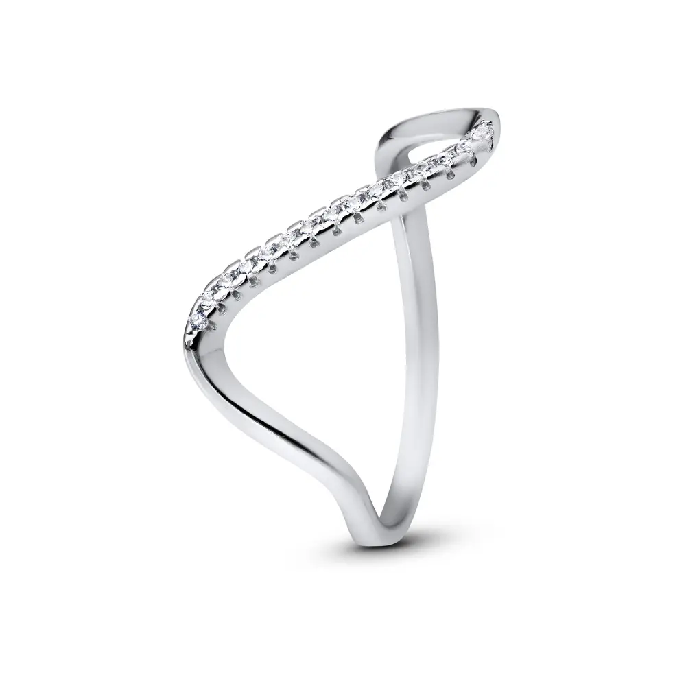 Anel Prata Orgânico com Zircônias