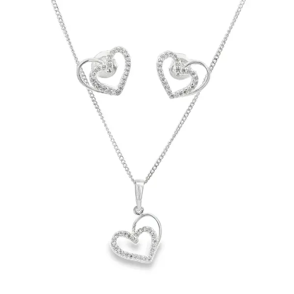 Conjunto Prata Coração com Zircônias