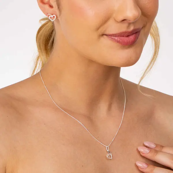 Conjunto Prata Coração com Zircônias