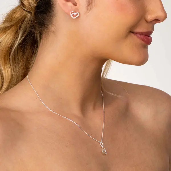 Conjunto Prata Coração com Zircônias