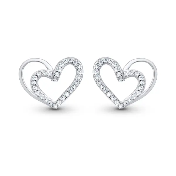 Conjunto Prata Coração com Zircônias