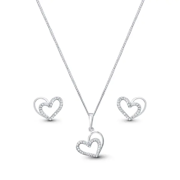 Conjunto Prata Coração com Zircônias