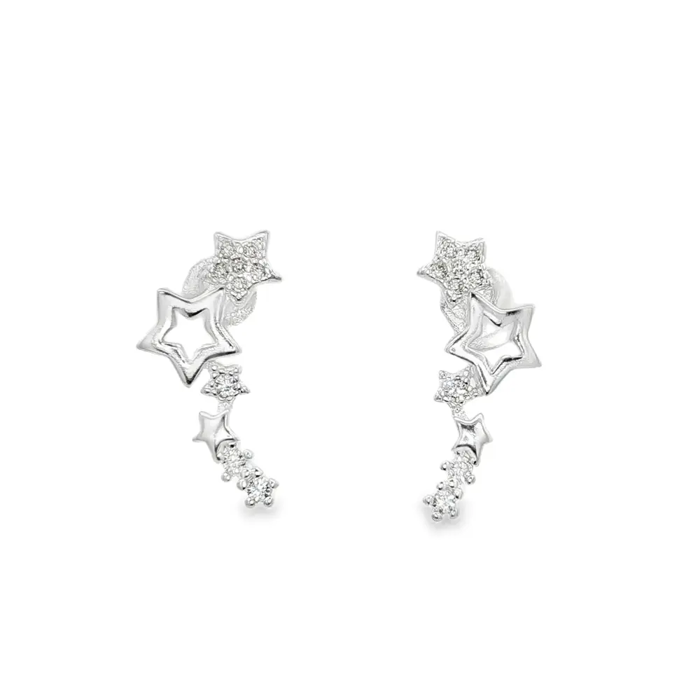Brinco Prata Estrelas com Zircônias