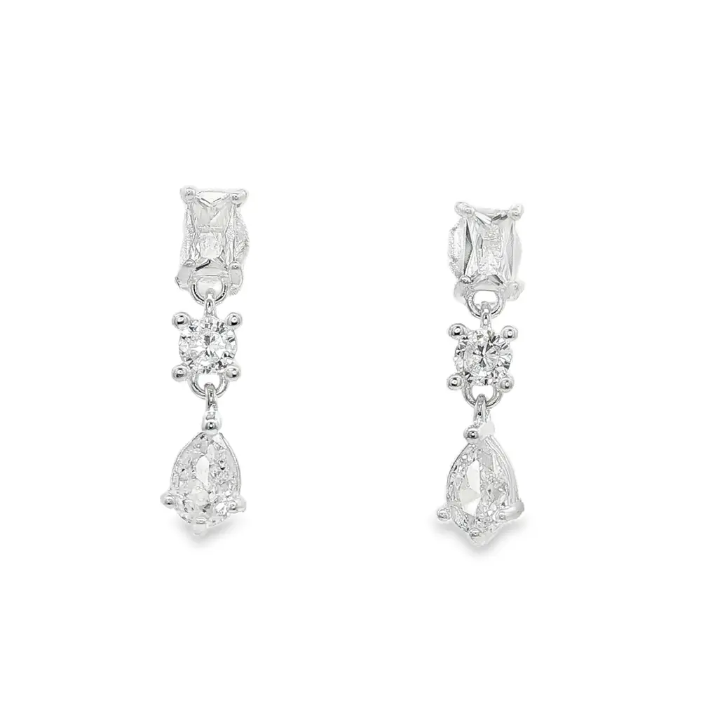 Brinco Prata Zircônia Retangular