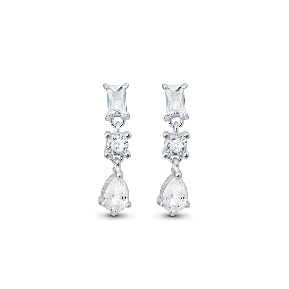 Brinco Prata Zircônia Retangular