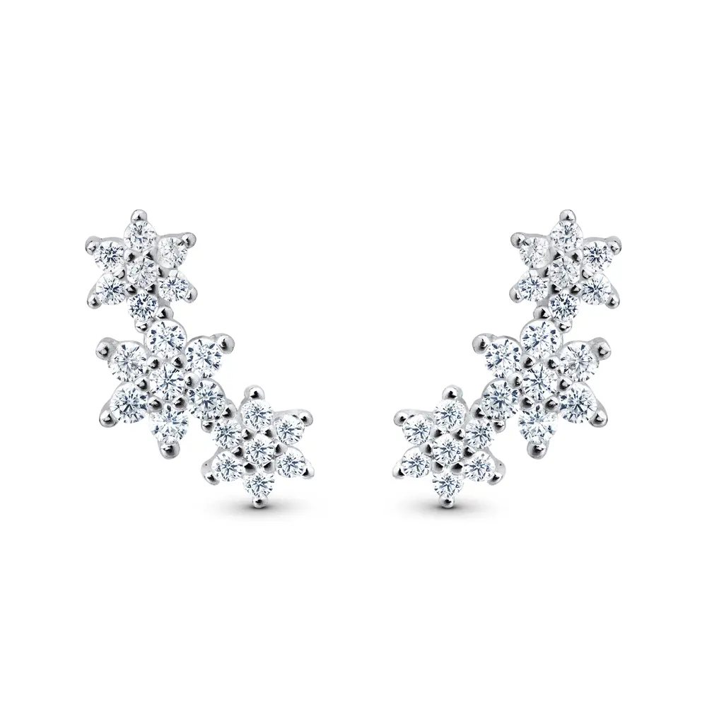 Brinco Prata Flores com Zircônias