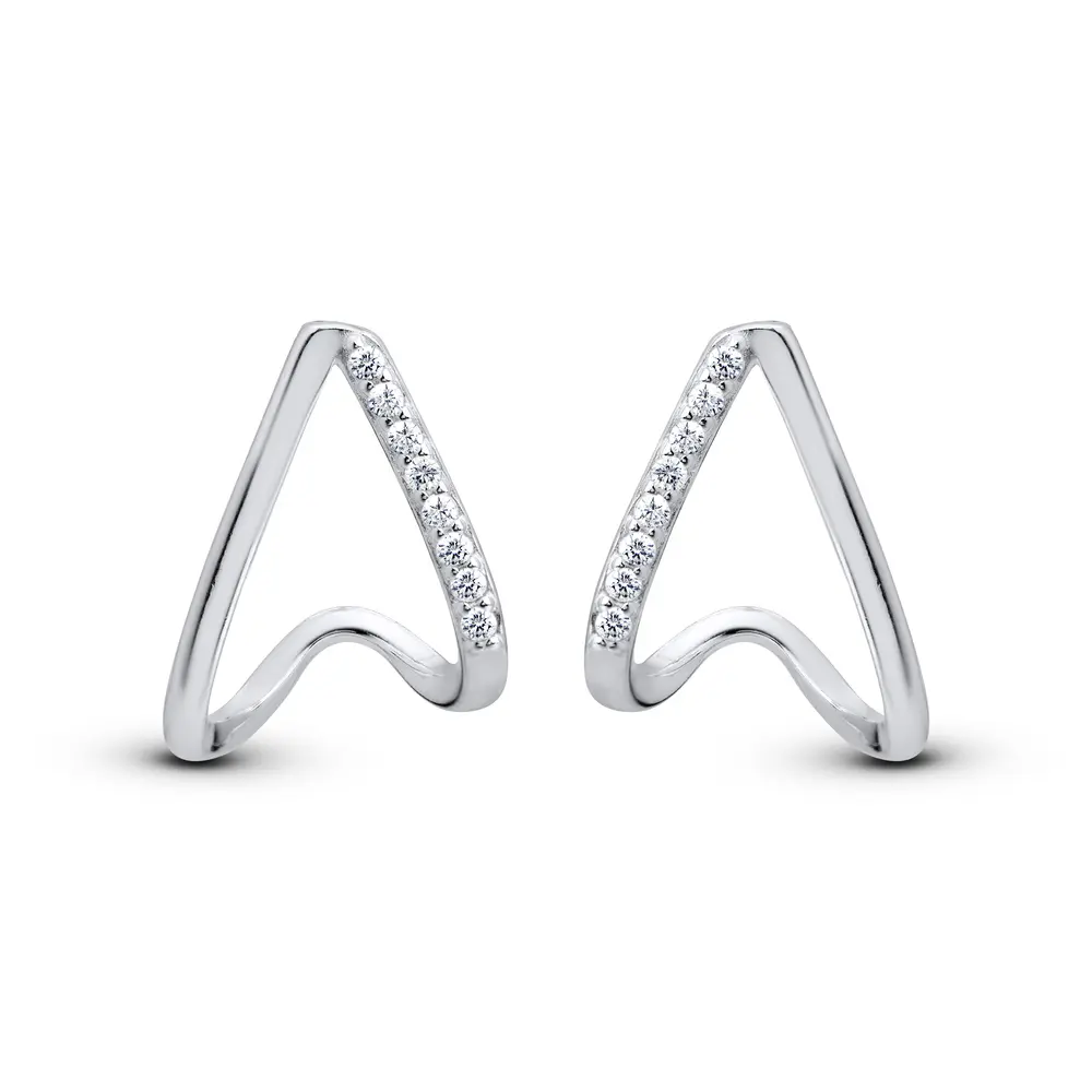 Brinco Prata Triangulo Orgânico com Zircônias