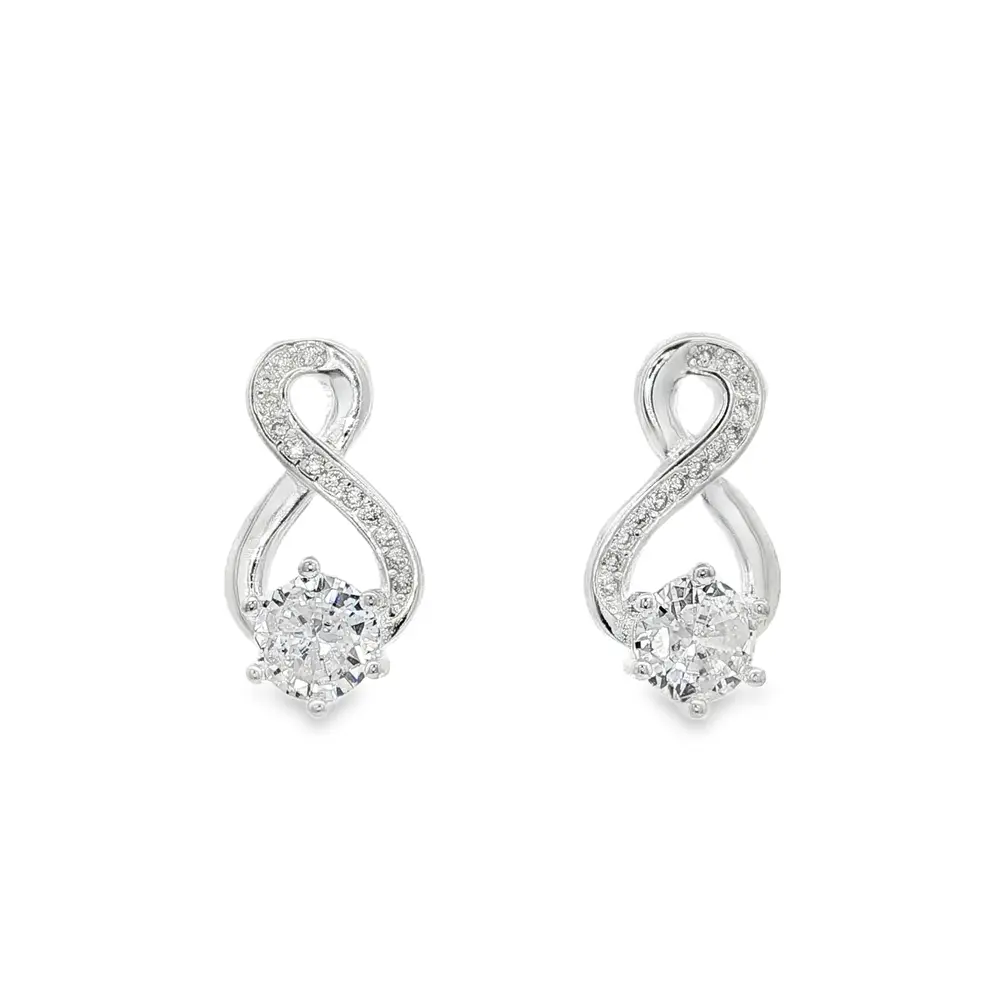 Brinco Prata Oito com Zircônias e Ponto Luz