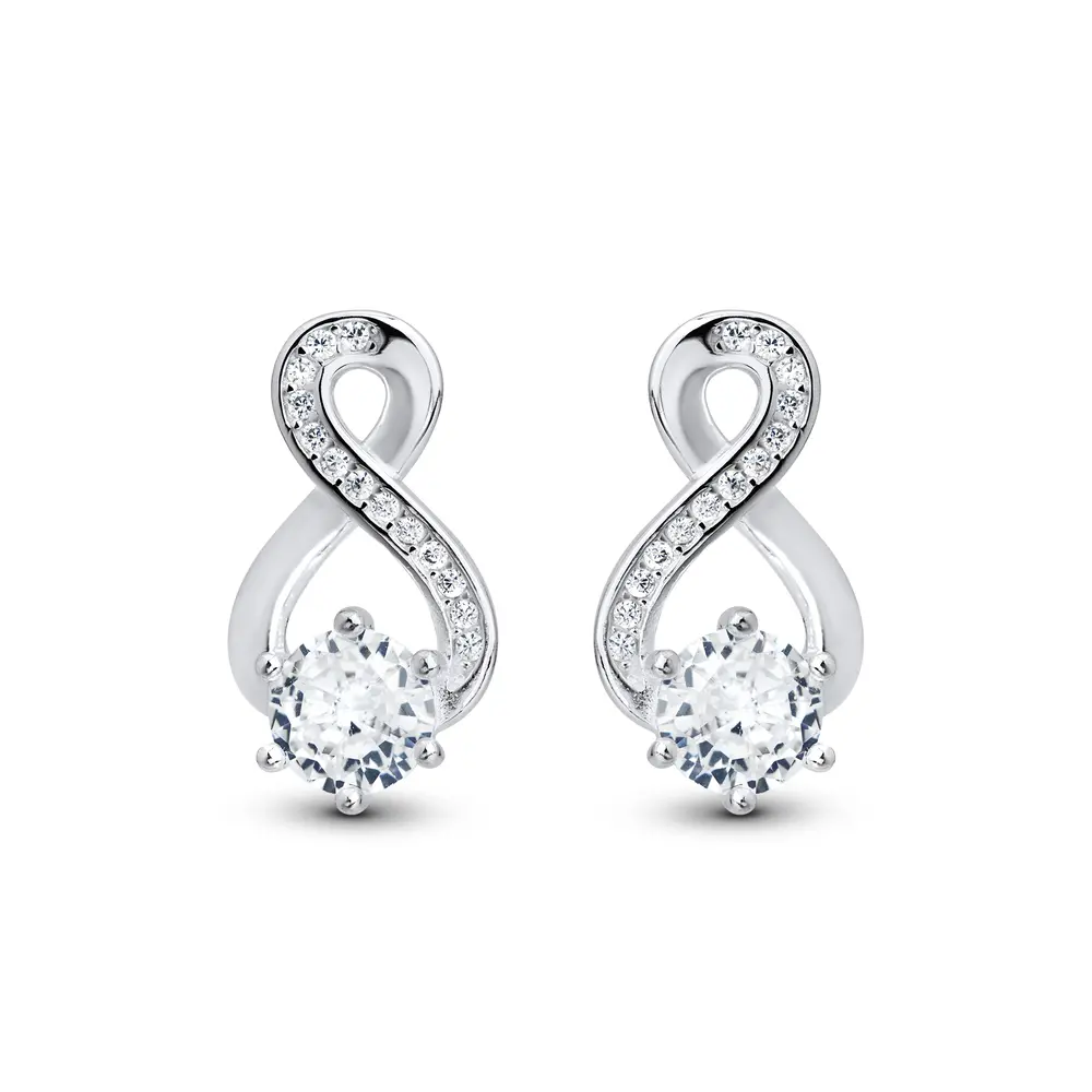 Brinco Prata Oito com Zircônias e Ponto Luz