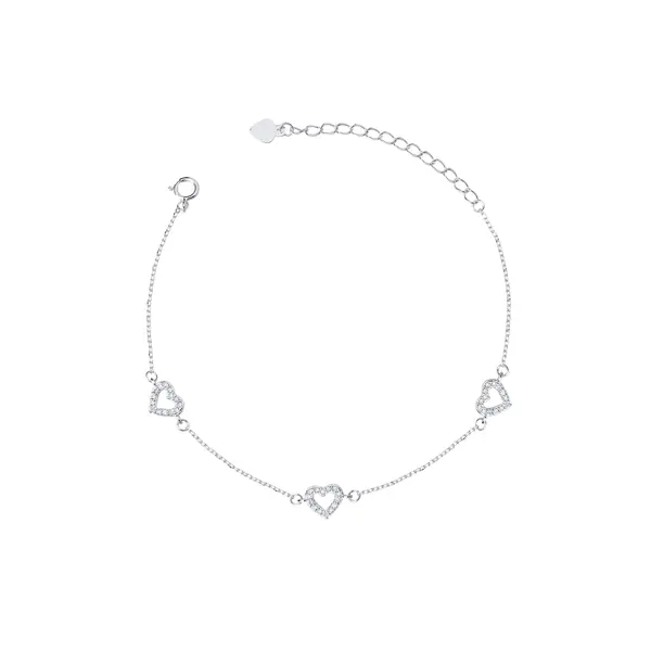Pulseira Prata Corações com Zircônias