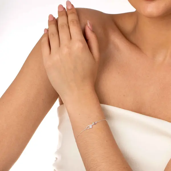 Pulseira Prata Infinito com Coração