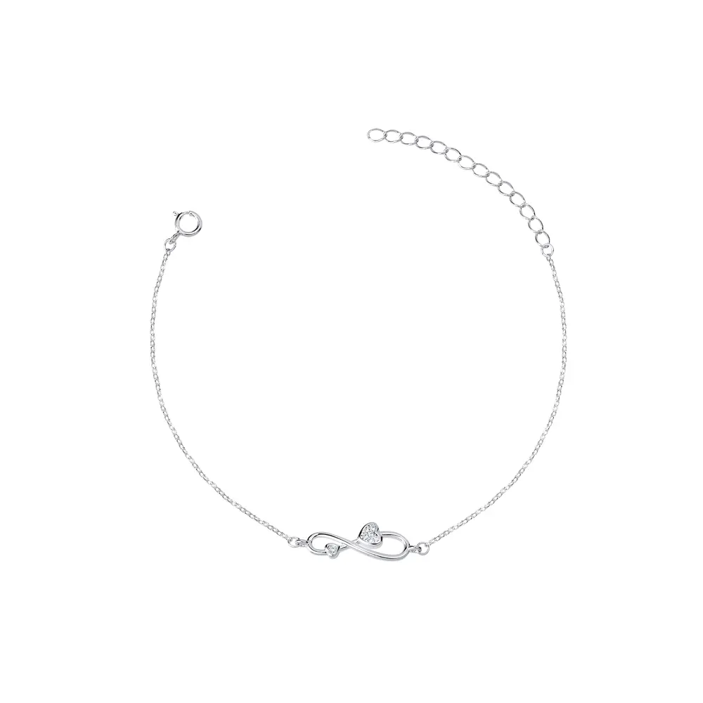 Pulseira Prata Infinito com Coração