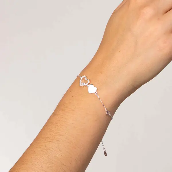 Pulseira Prata Corações