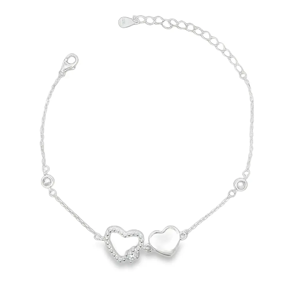 Pulseira Prata Corações