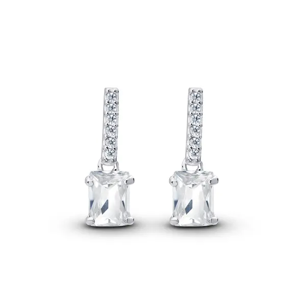 Brinco Prata Zircônia Quadrada Pendente