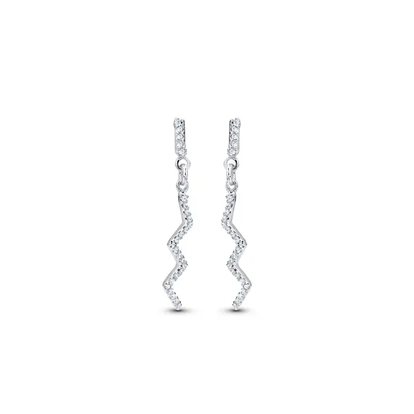 Brinco Prata Zircônias Zig Zag