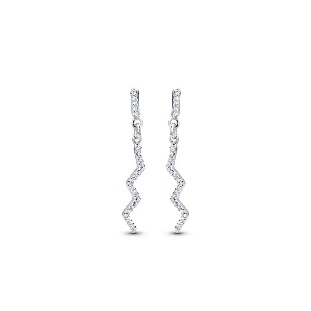 Brinco Prata Zircônias Zig Zag