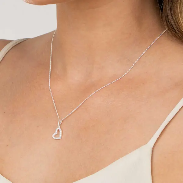 Pingente Prata Coração Vazado com Zircônias