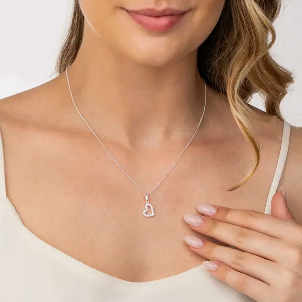 Pingente Prata Coração Vazado com Zircônias