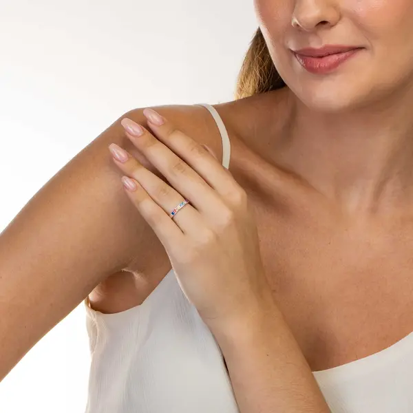 Anel Prata Zircônias Quadradas Coloridas