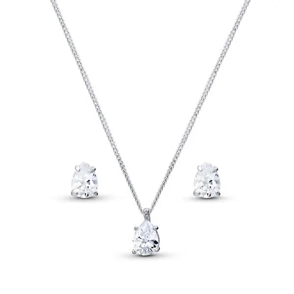 Conjunto Prata Gota com Zircônia