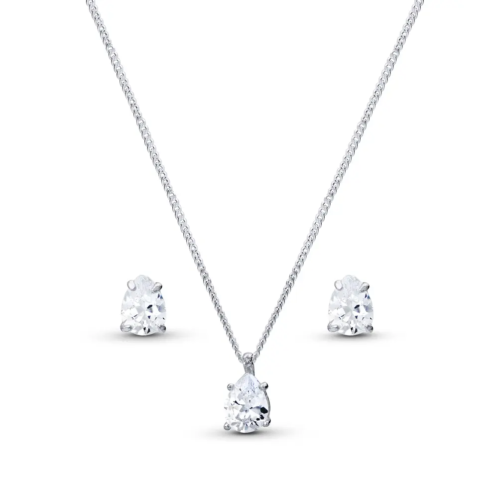 Conjunto Prata Gota com Zircônia