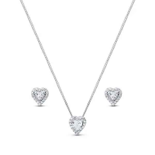 Conjunto Prata Coração Cravejado